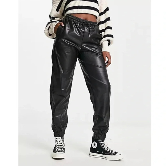 Source Unknown - Faux Leather Front Drawstring Jogger - Picture 1 of 7